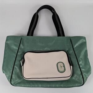 Coach Washed Green Court Tote In Colorblock C3656 Signature Nylon HTF Rare